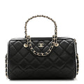 Chanel Caviar Quilted Barrel Clutch With Chain  Black