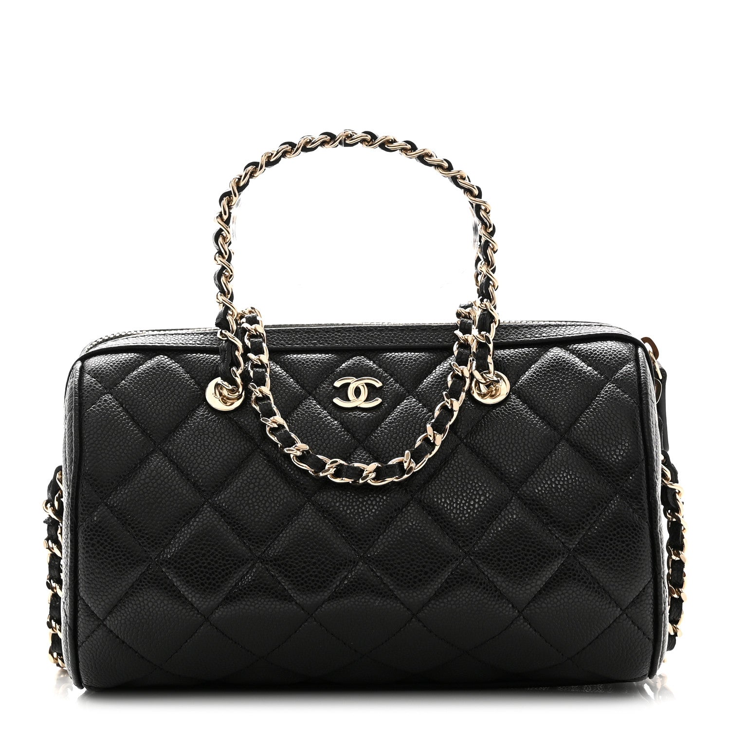 Chanel Caviar Quilted Barrel Clutch With Chain  Black