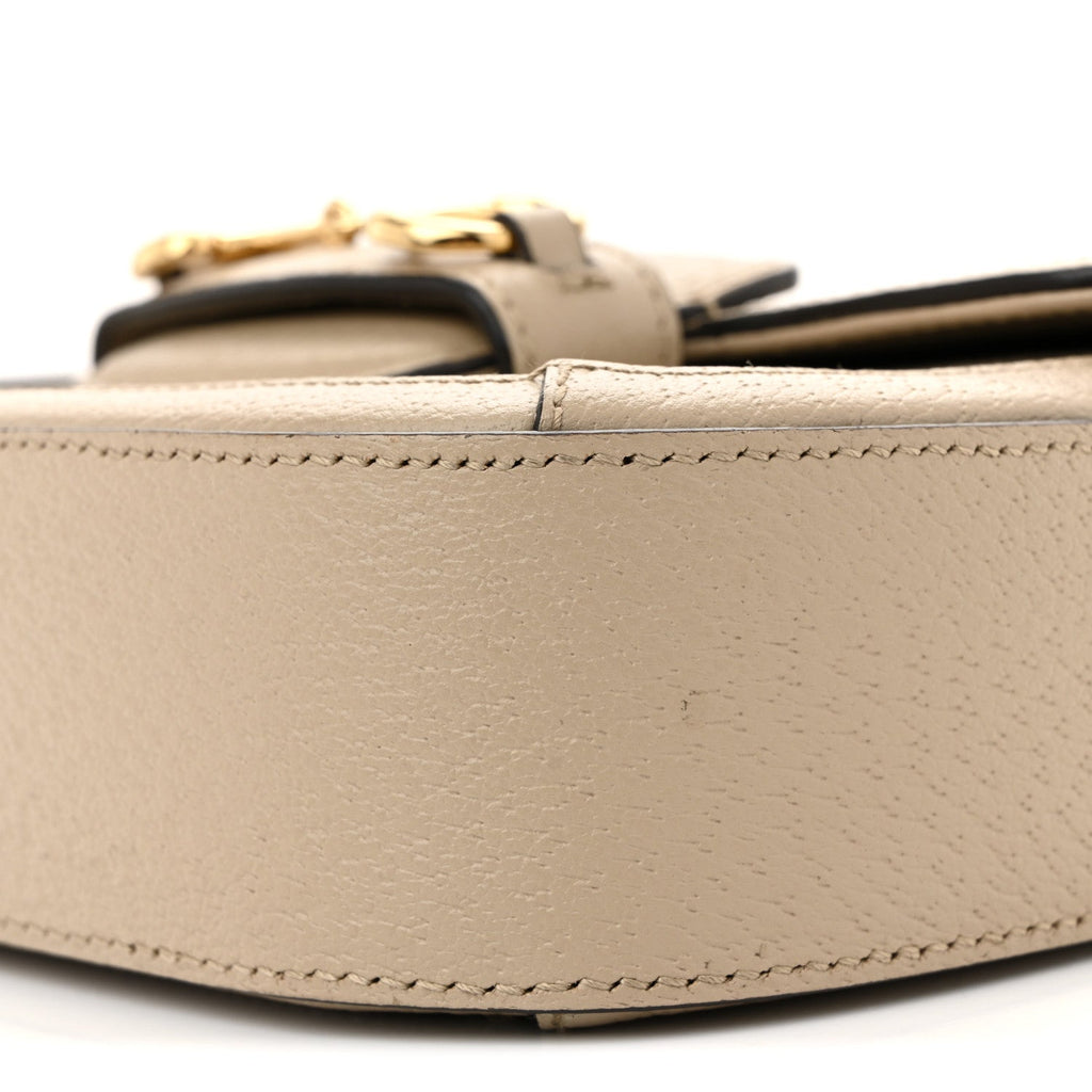 Gucci GG Supreme Monogram Textured Dollar Calfskin Web Mini Horsebit 1955 Shoulder Bag Beige Mystic White Oatmeal