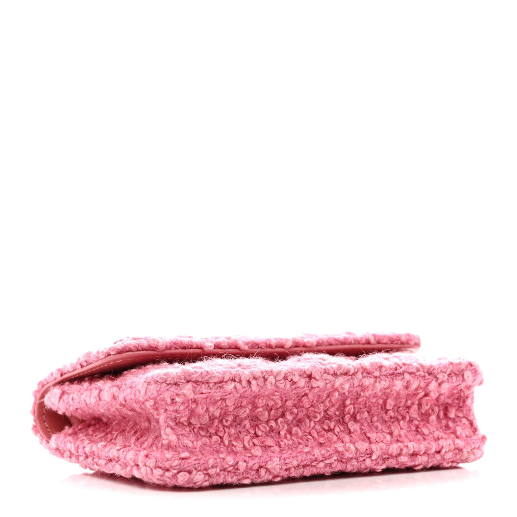 Chanel Tweed Quilted Flap Chain Waist Bag Pink