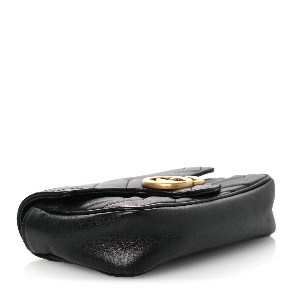 Gucci Calfskin Matelasse Super Mini GG Marmont Shoulder Bag Black