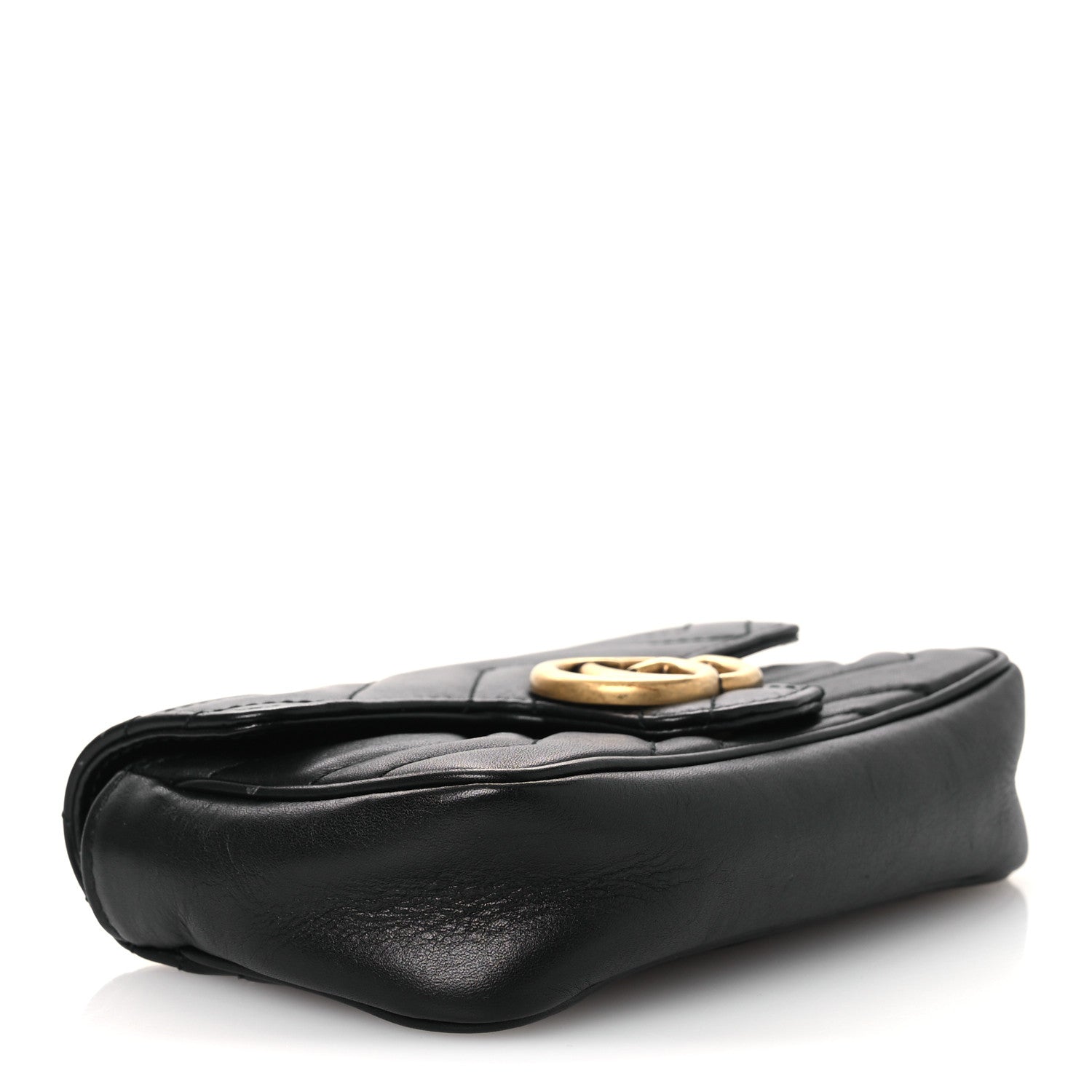 Gucci Calfskin Matelasse Super Mini GG Marmont Shoulder Bag Black