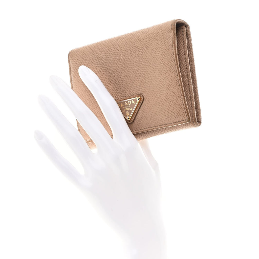 Prada Saffiano Metal Tri-Fold Wallet Cammeo