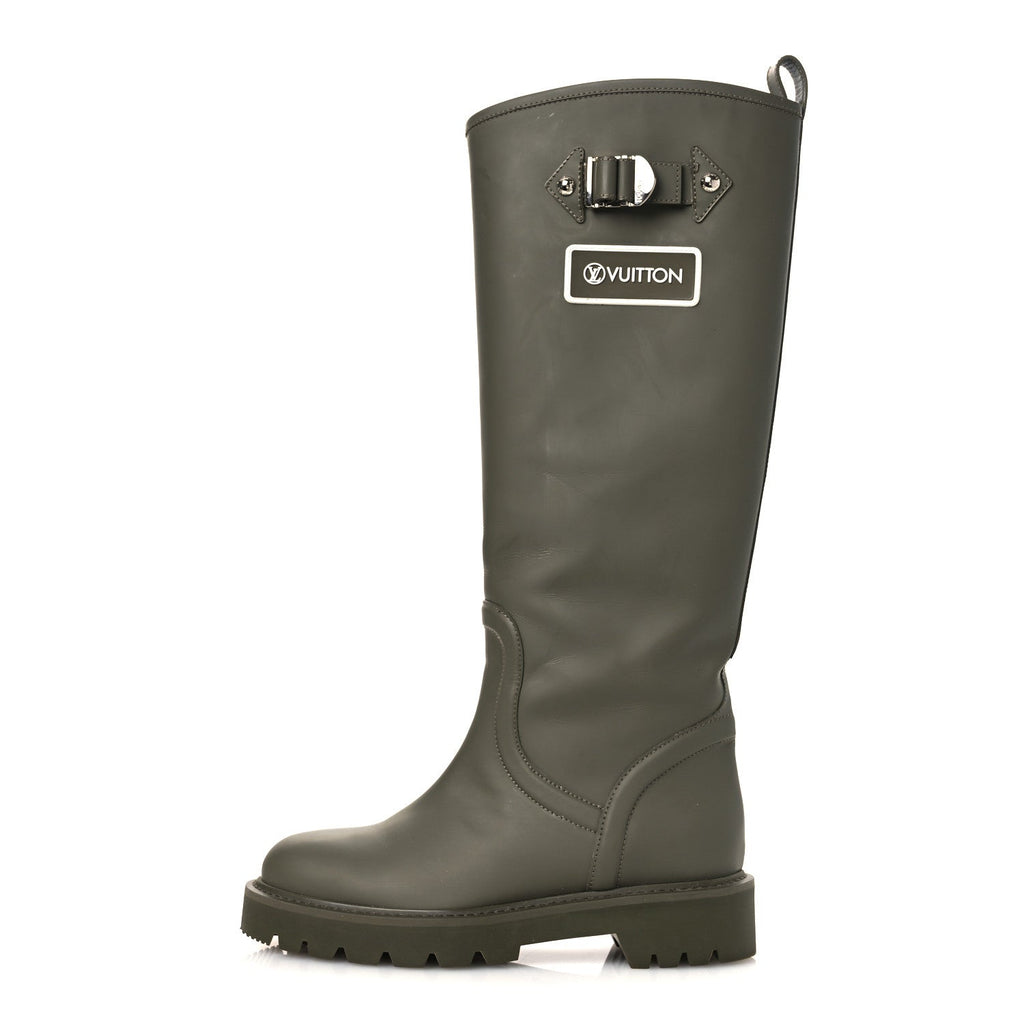 Louis Vuitton Rubber Calfskin Territory Flat High Boots 36 Khaki