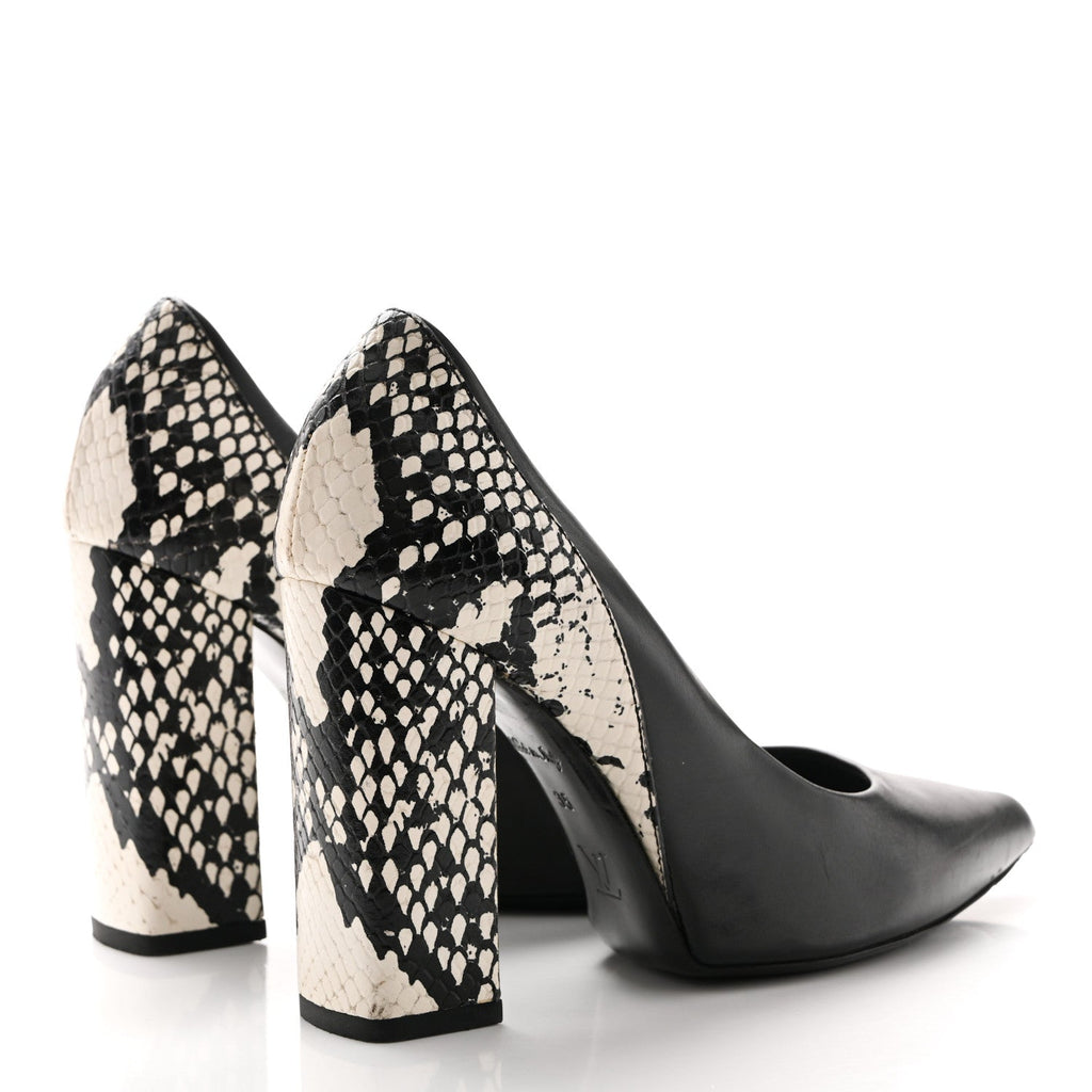 Louis Vuitton Calfskin Snakeskin Embossed Matchmake Pumps 35 Black White