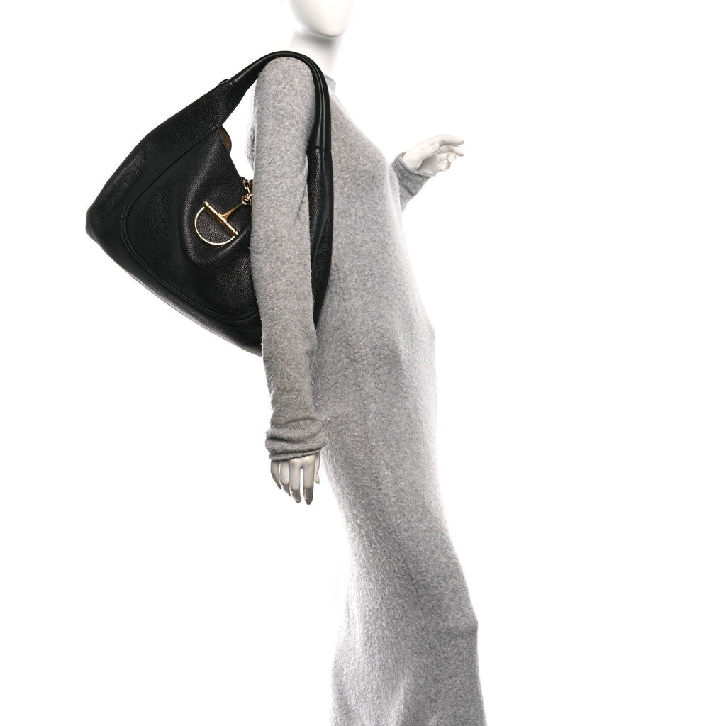 Gucci Grained Calfskin Softbit Maxi Shoulder Bag Black