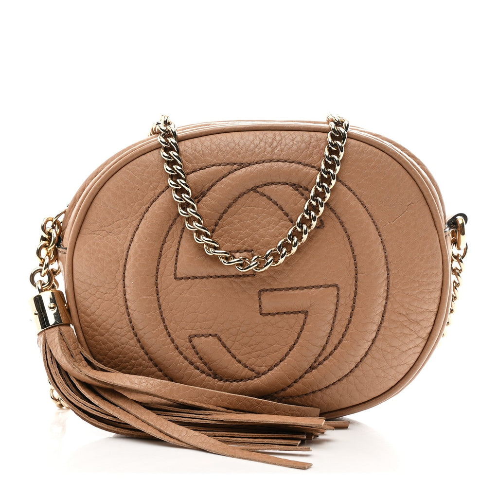 Gucci Pebbled Calfskin Mini Soho Chain Bag Camelia