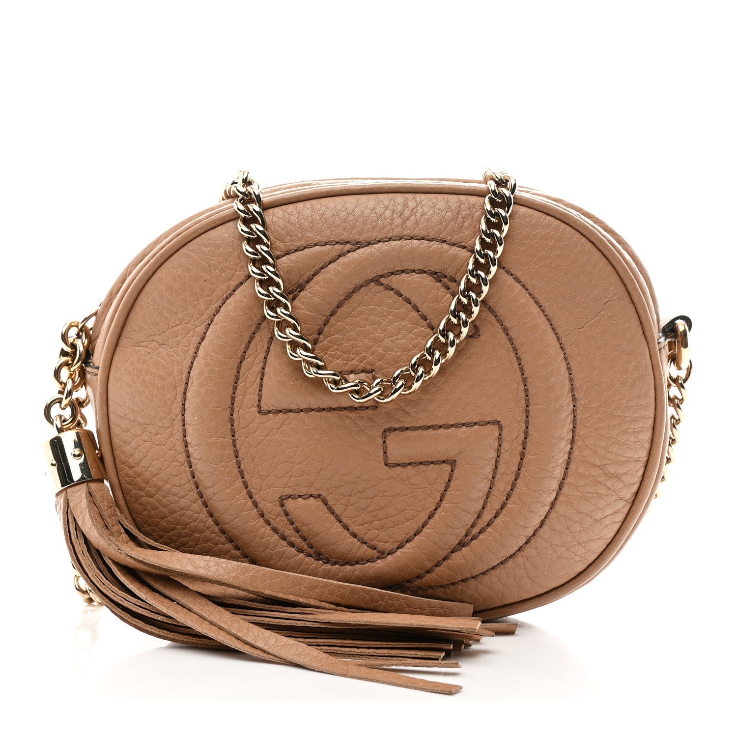 Gucci Pebbled Calfskin Mini Soho Chain Bag Camelia