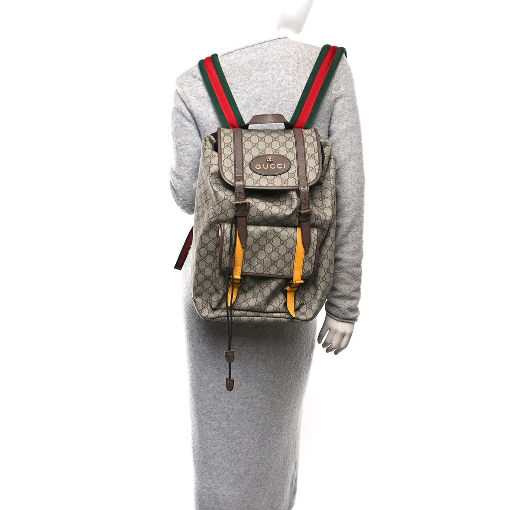 Gucci Soft GG Supreme Monogram Neo Vintage Double Buckle Backpack Beige New Acero Crop