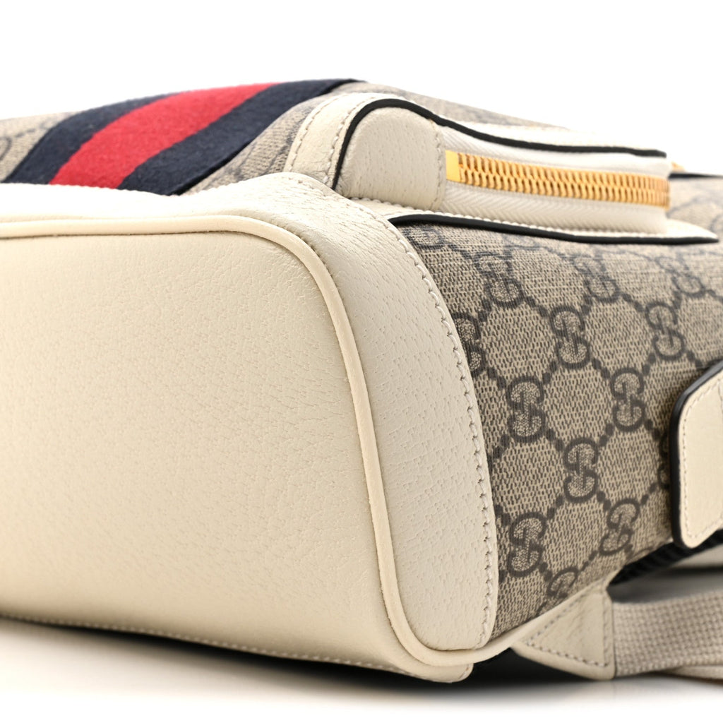 Gucci GG Supreme Monogram Textured Calfskin Web Small Ophidia Day Backpack Beige Ebony Mystic White