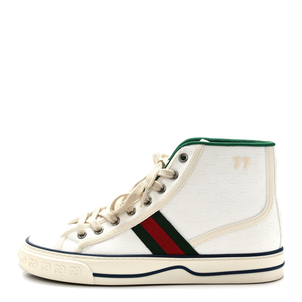 Gucci Monogram GG Mignon Web Womens 1977 Tennis High Top Sneakers 37 White