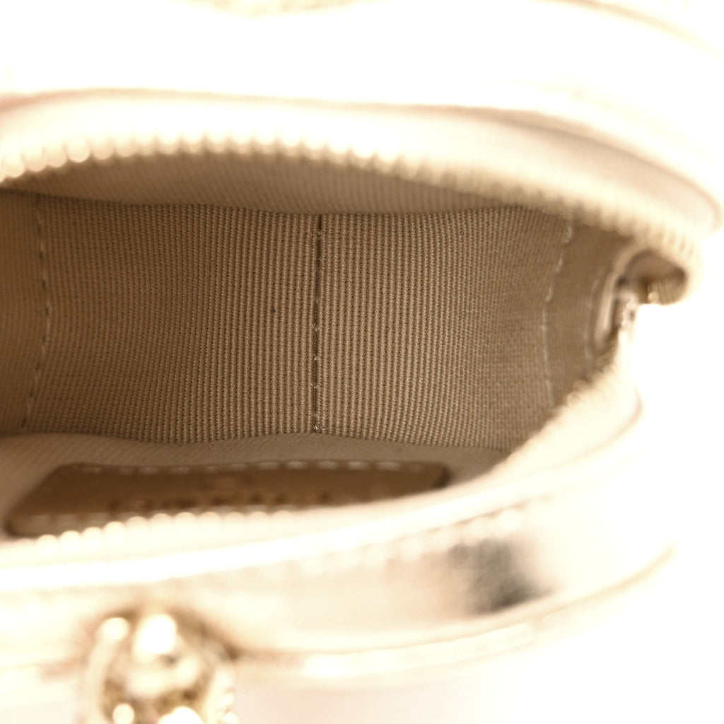 Metallic Lambskin Quilted CC Mini In Love Heart Bag Charm Gold