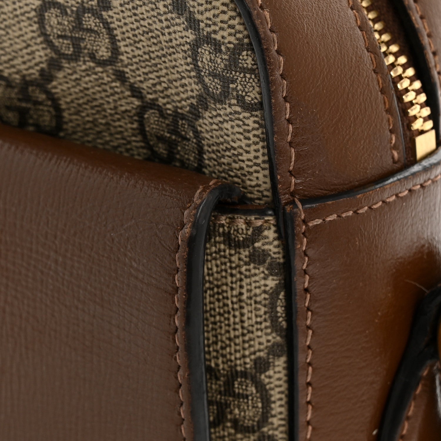 Gucci GG Supreme Monogram Small Horsebit 1955 Shoulder Bag Beige Brown Sugar