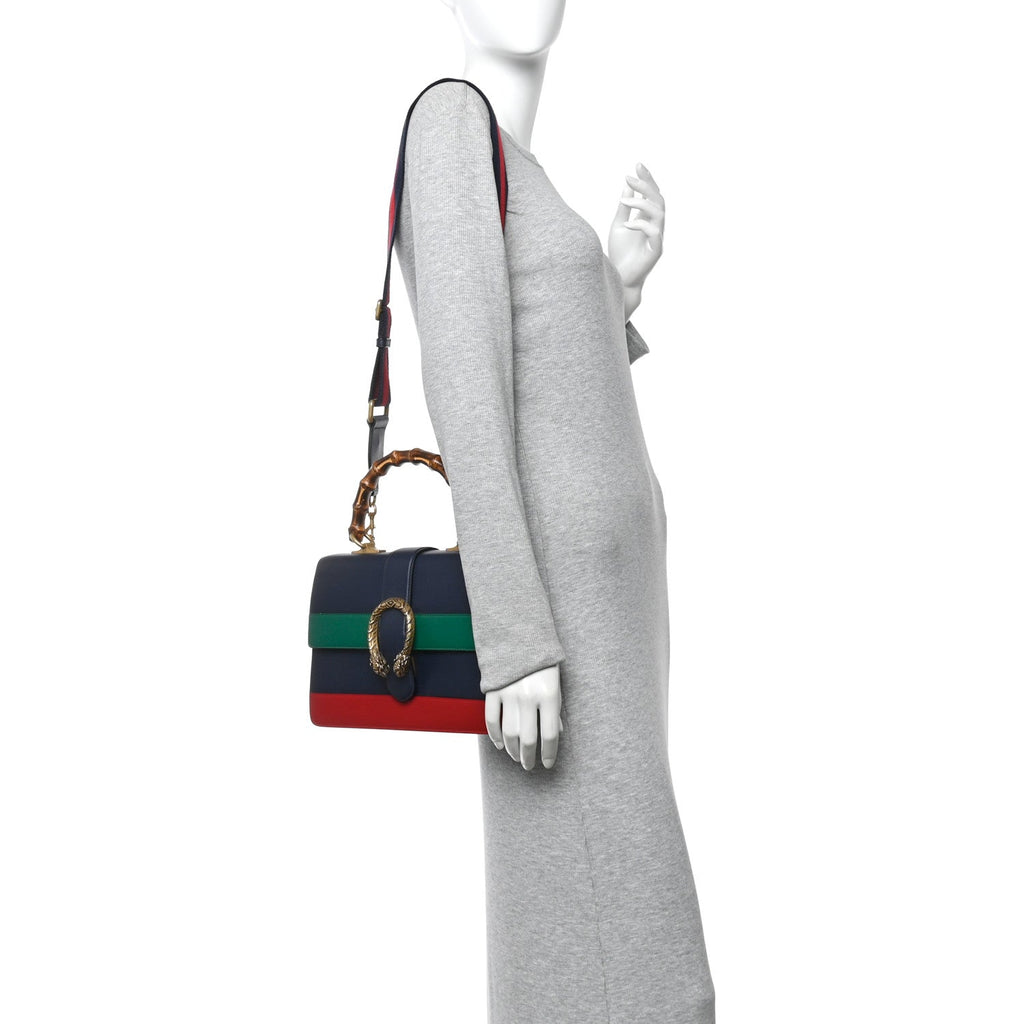 Gucci Moon Calfskin Bamboo Web Medium Dionysus Top Handle Bag Blue Emerald Hibiscus Red