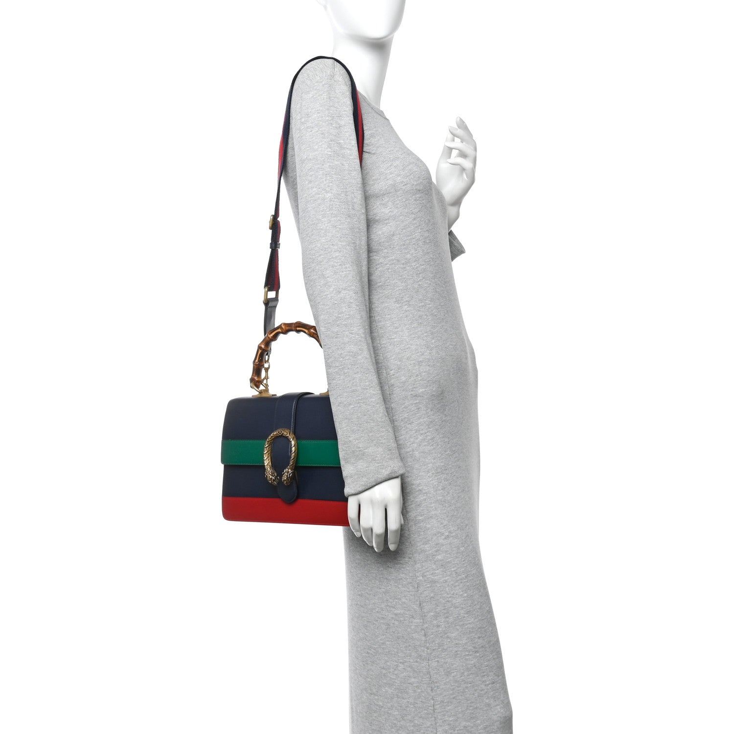 Gucci Moon Calfskin Bamboo Web Medium Dionysus Top Handle Bag Blue Emerald Hibiscus Red