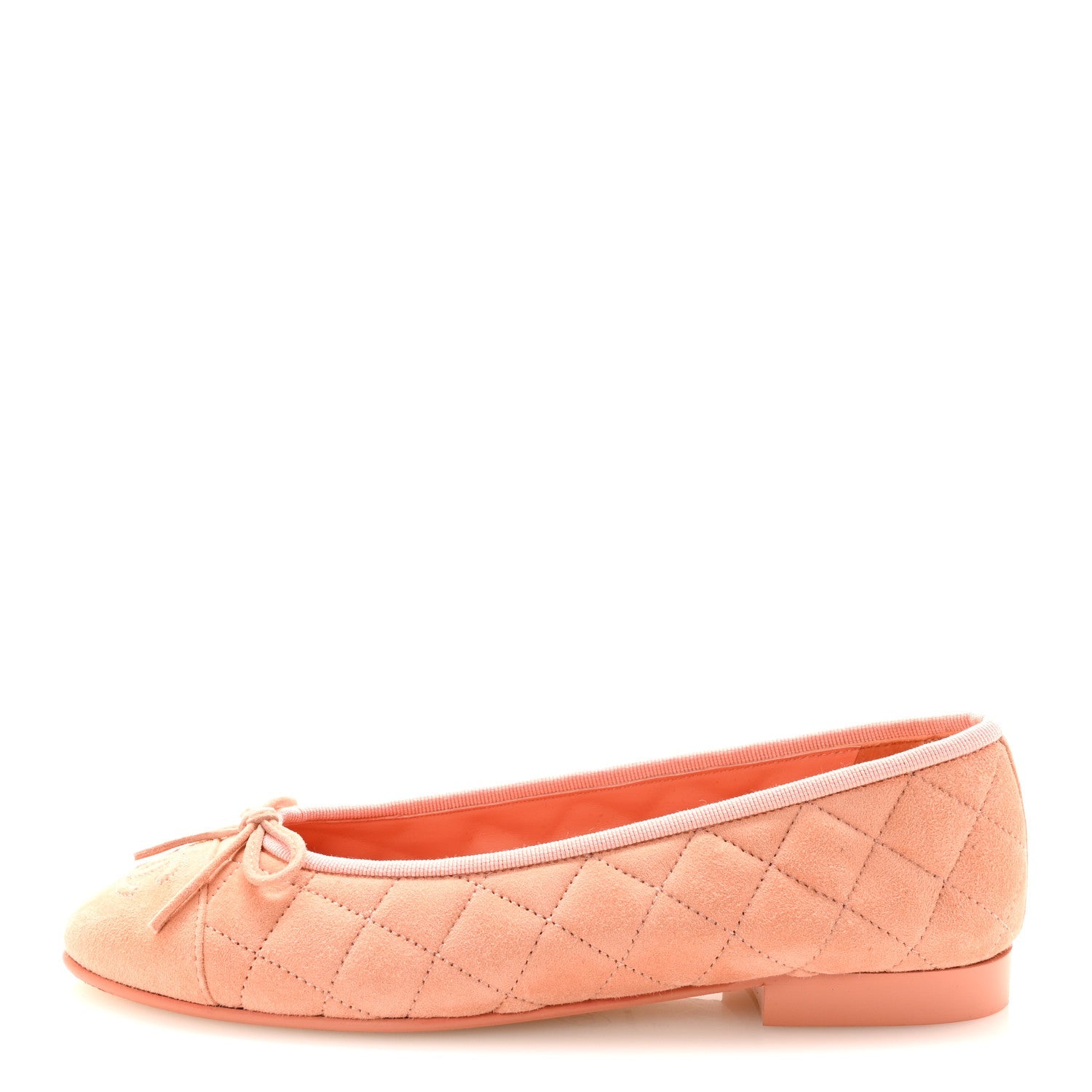 Chanel Suede Quilted Cap Toe CC Ballerina Flats 37 Light Orange
