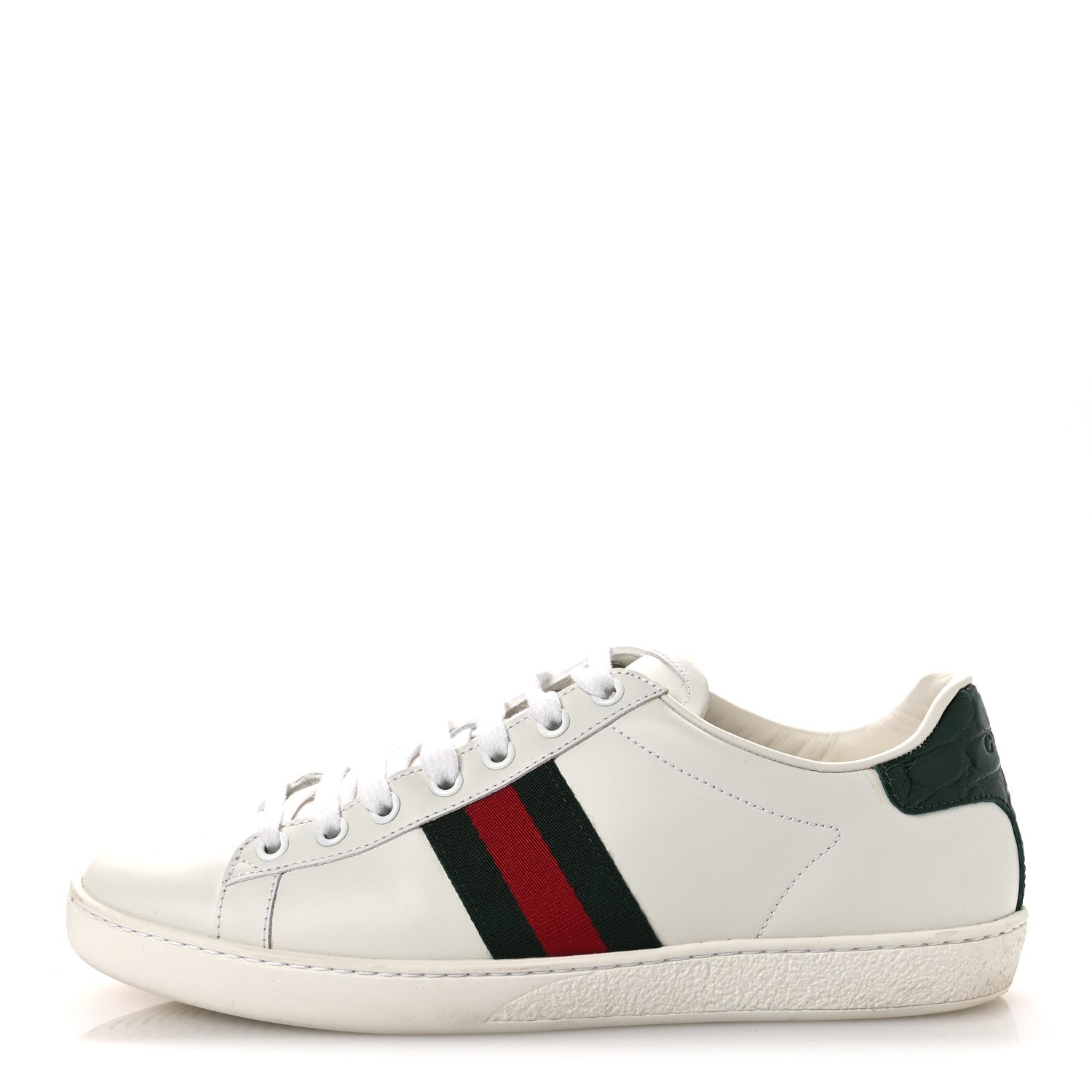 Gucci Calfskin Crocodile Web Womens Ace Sneakers 39 White Green