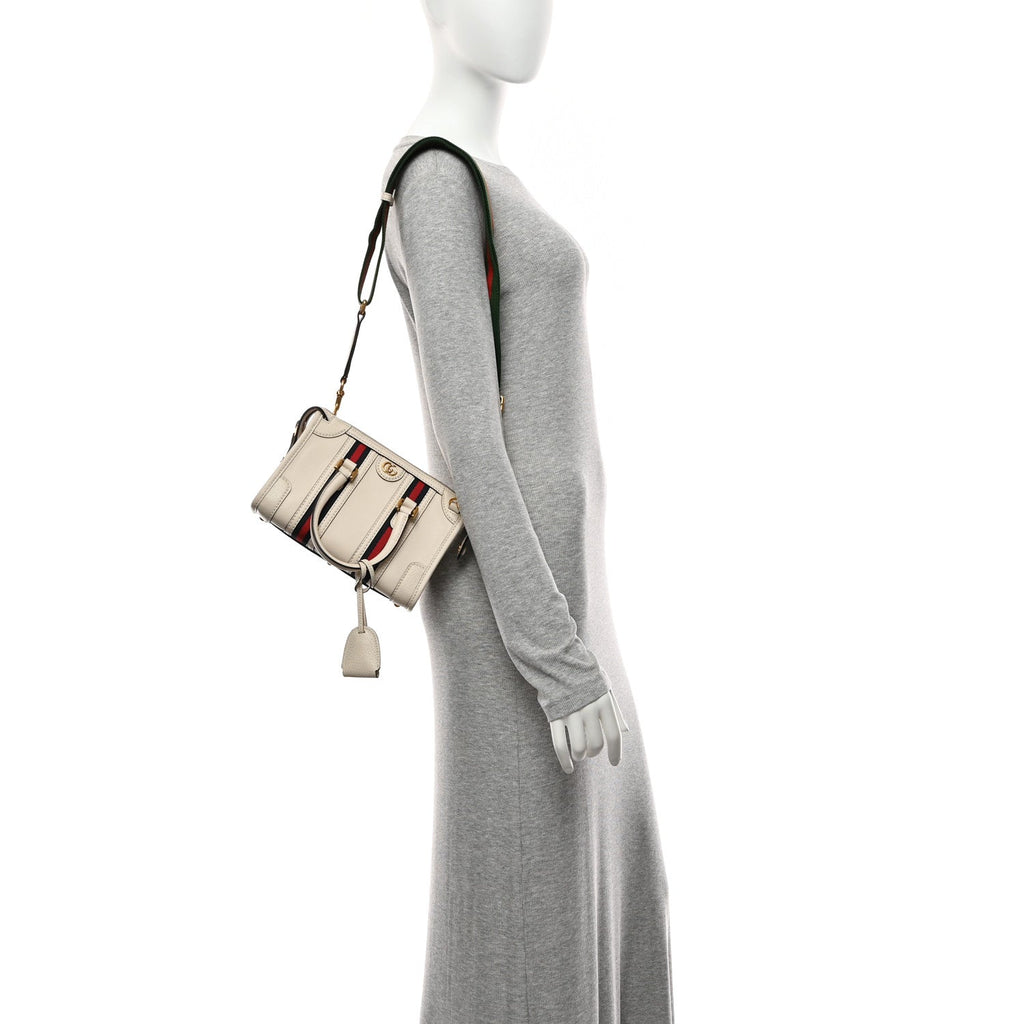 Gucci Koi Calfskin Web Mini Bauletto Duffle Top Handle Bag Mystic White