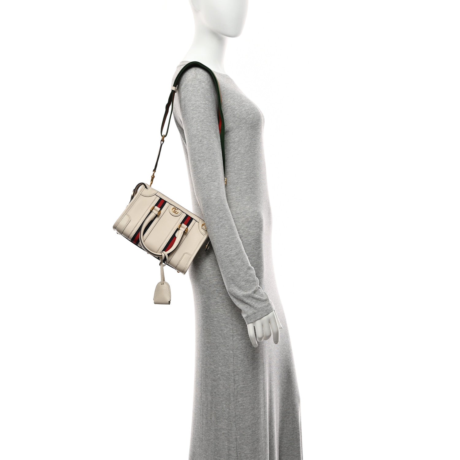Gucci Koi Calfskin Web Mini Bauletto Duffle Top Handle Bag Mystic White
