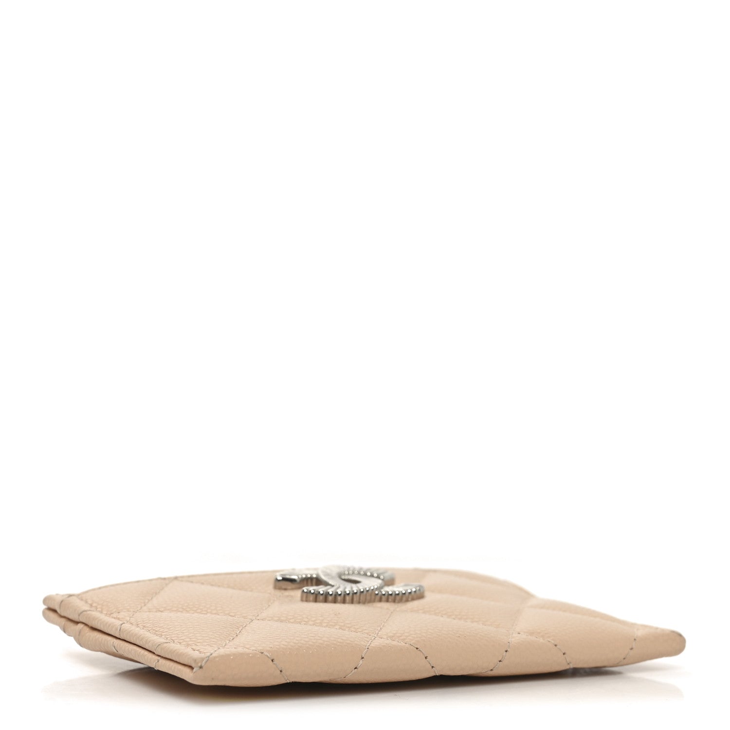 Caviar Quilted Textured CC Card Holder Beige