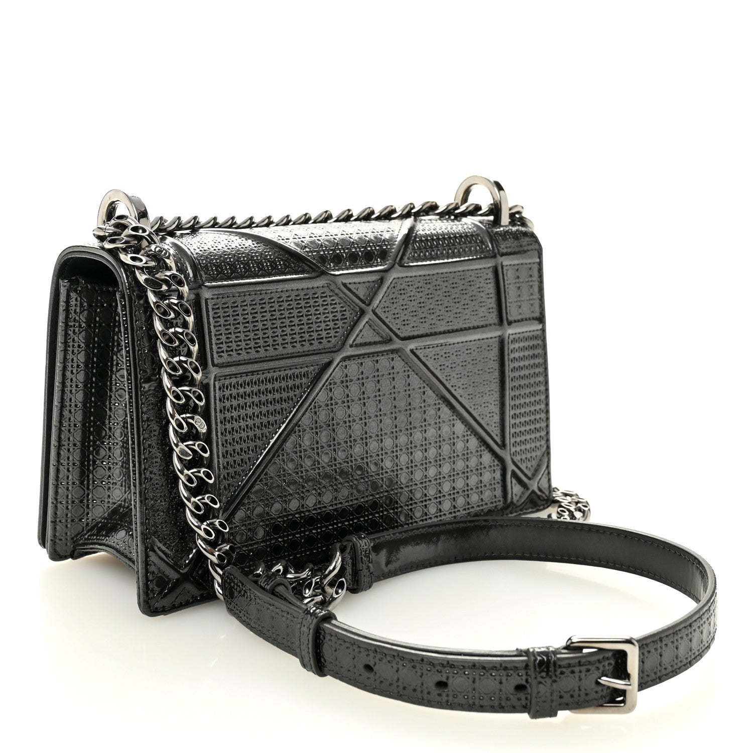 Christian Dior Metallic Patent Micro-Cannage Medium Diorama Flap Bag Onyx Black