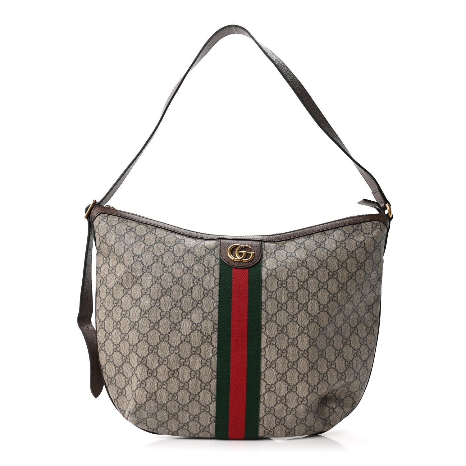 Gucci GG Supreme Monogram Web Ophidia Half Moon Hobo Brown