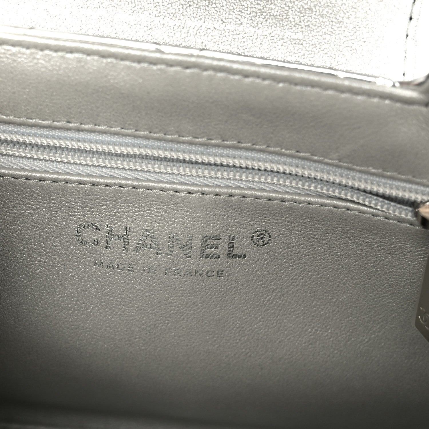 Chanel Mirror Calfskin Metallic Calfskin Quilted Nano Kelly Shopper Silvery