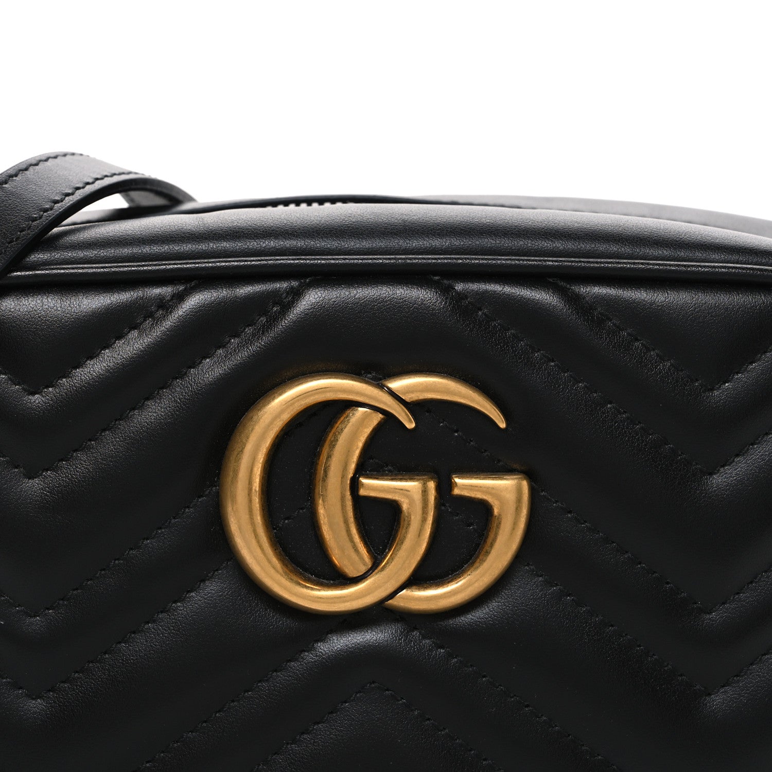 Gucci Calfskin Matelasse Small GG Marmont Chain Shoulder Bag Black