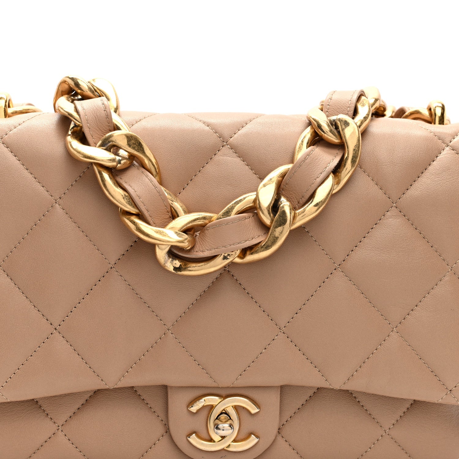 Chanel Lambskin Quilted Large CC Funky Town Flap Beige