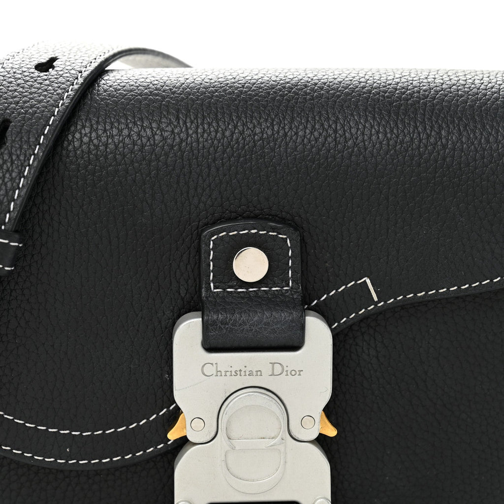 Christian Dior Grained Calfskin Saddle Messenger Bag With Strap Black