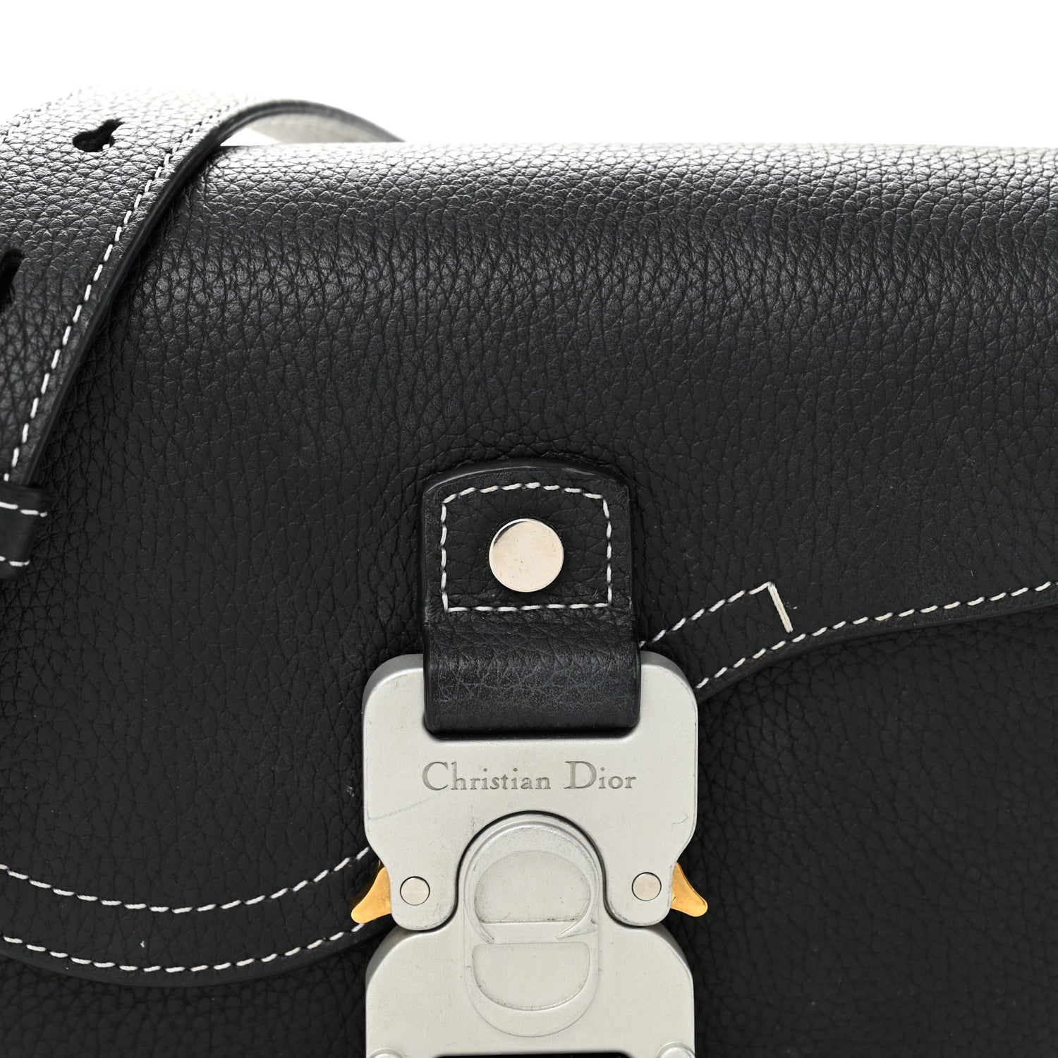 Christian Dior Grained Calfskin Saddle Messenger Bag With Strap Black