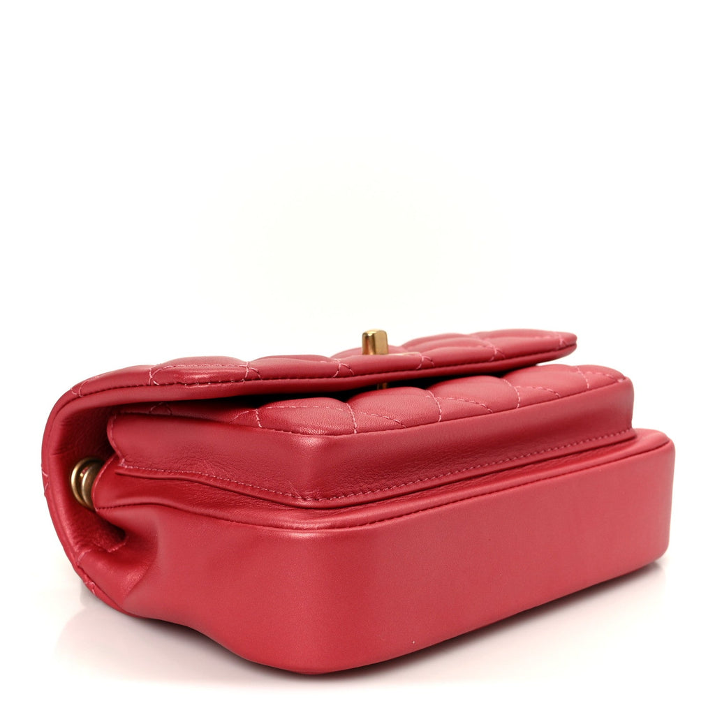 Chanel Metallic Calfskin Quilted Top Handle Flap Dark Pink