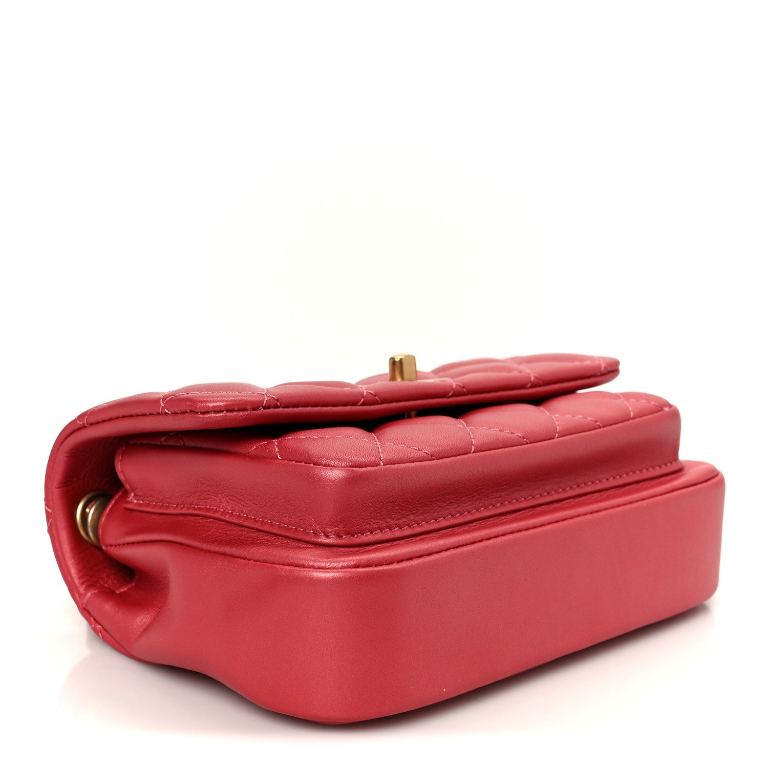 Chanel Metallic Calfskin Quilted Top Handle Flap Dark Pink
