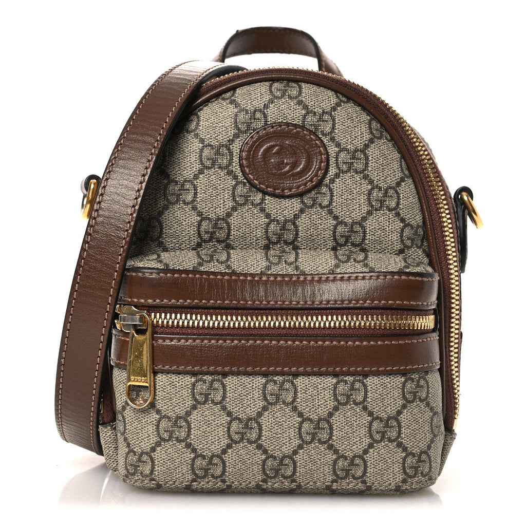 Gucci GG Supreme Monogram Azalea Calfskin Retro Interlocking G Multi-Function Bag Beige Ebony Brown Sugar
