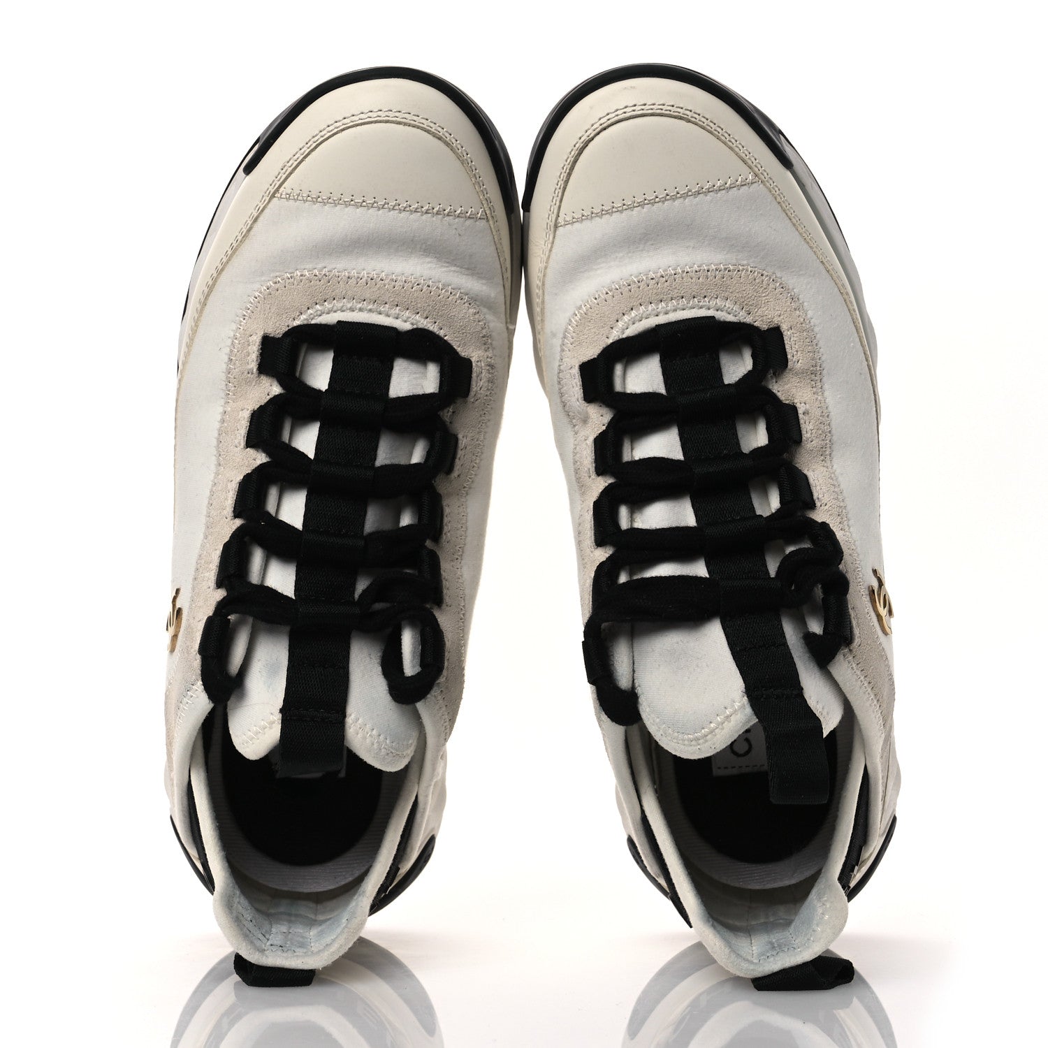 Chanel Velvet Calfskin Mixed Fibers CC Sneakers 36 Ivory Black