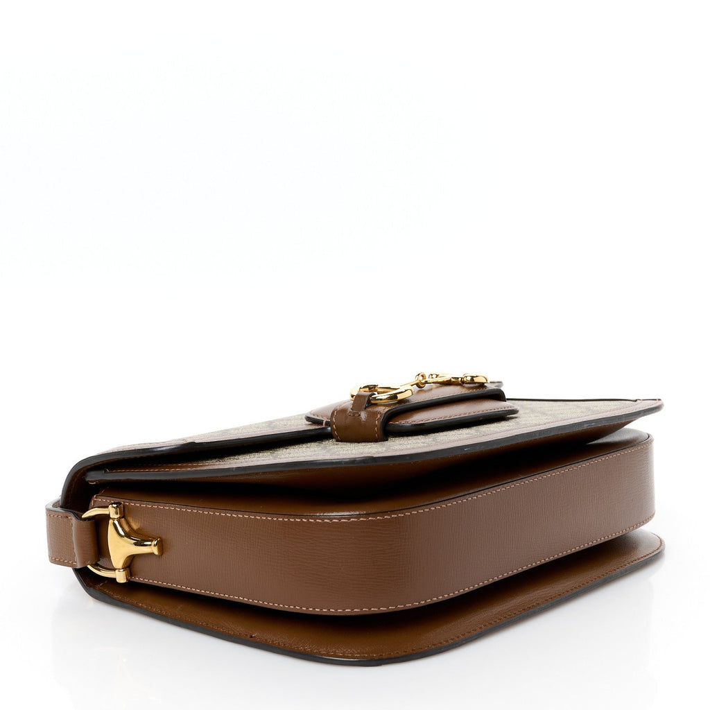 Gucci GG Supreme Monogram Azalea Calfskin Horsebit 1955 Shoulder Bag Beige Brown Sugar