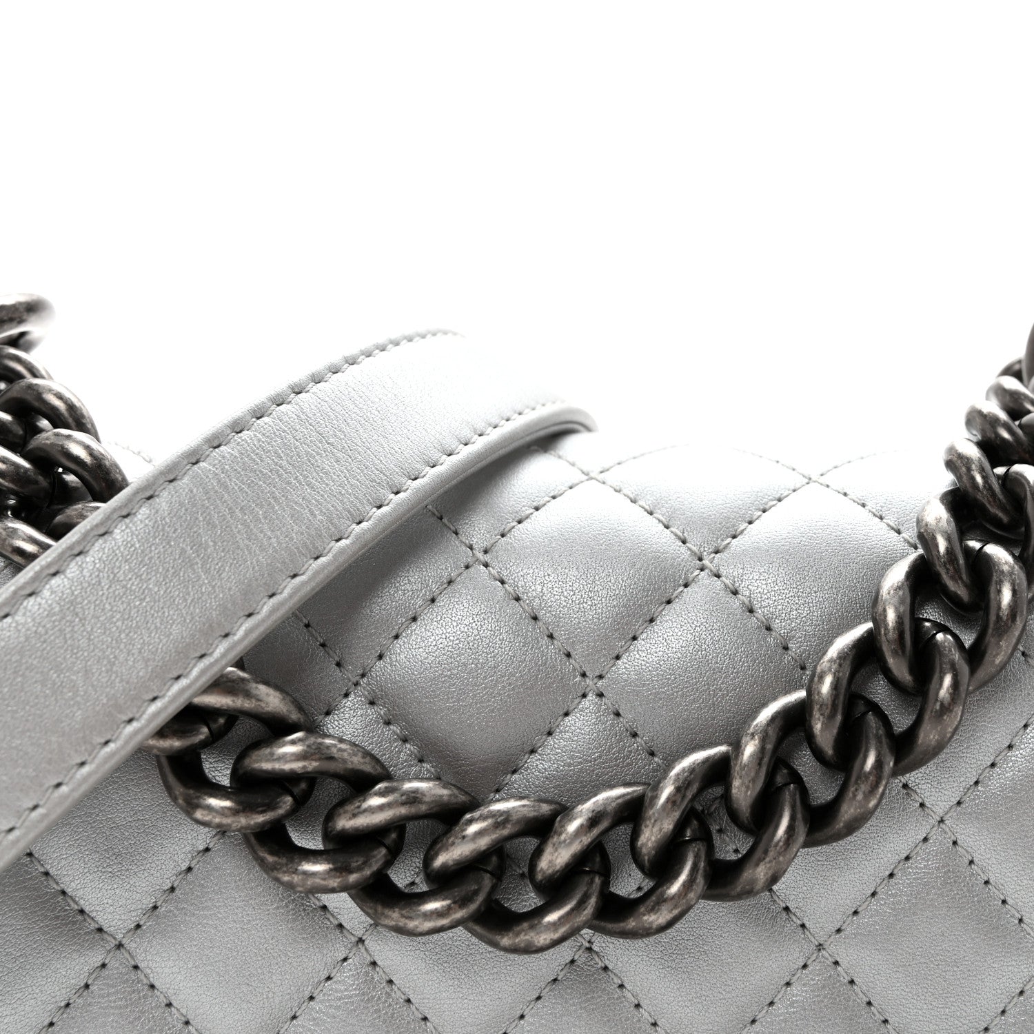 Chanel Metallic Calfskin Quilted Small Boy Flap Silver