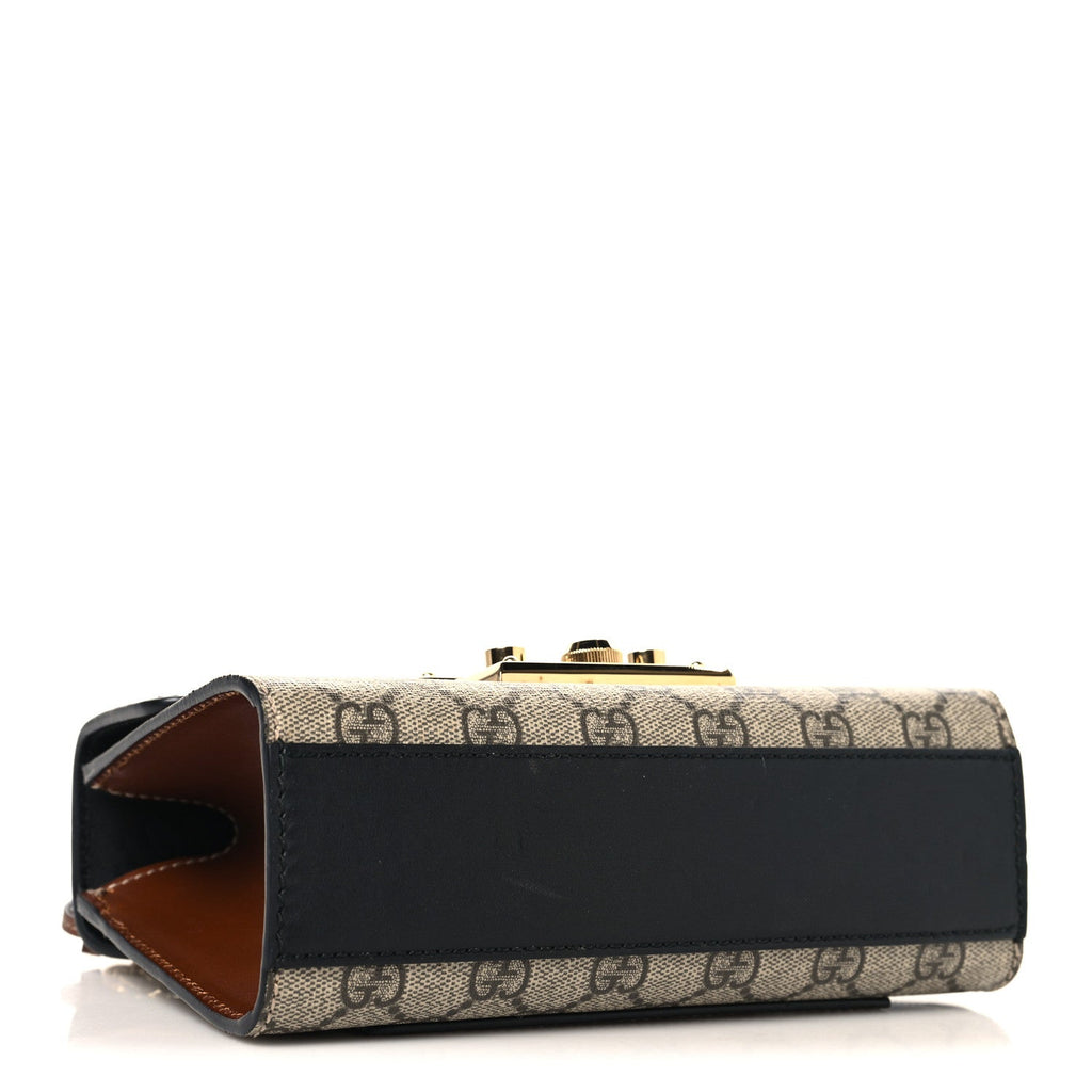 Gucci GG Supreme Monogram Calfskin Small Padlock Shoulder Bag Beige Black Cuir