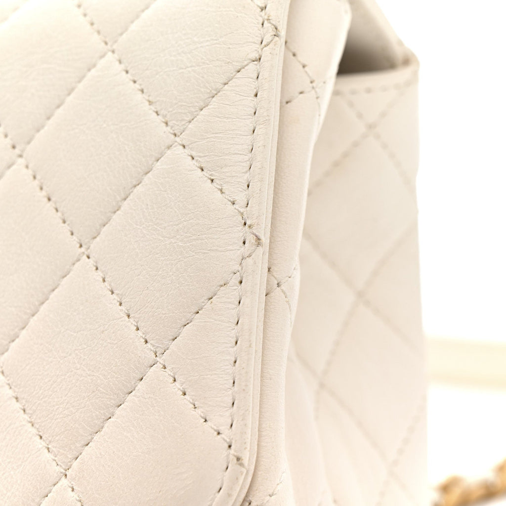 Chanel Lambskin Quilted La Parisienne Top Handle Flap White