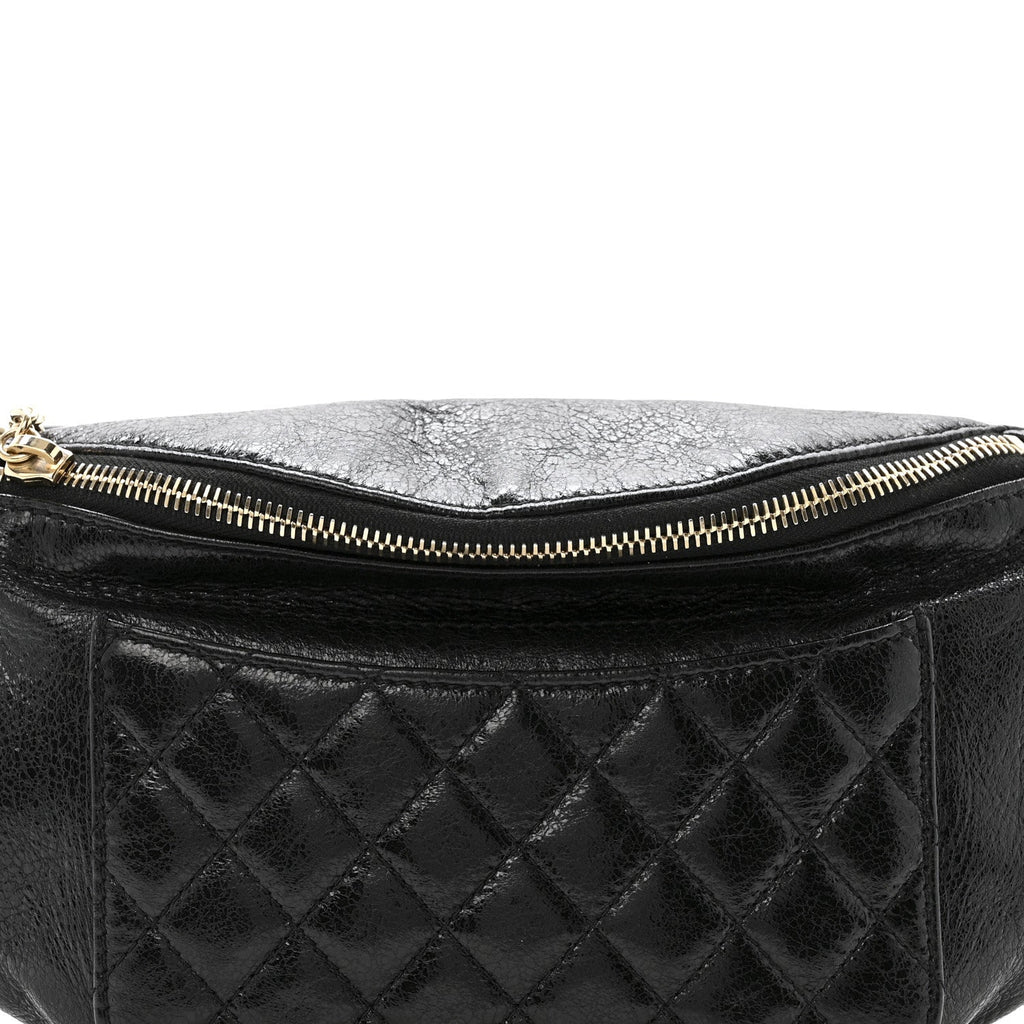 Chanel Crumpled Glazed Lambskin Quilted Waist Bag Fanny Pack Black