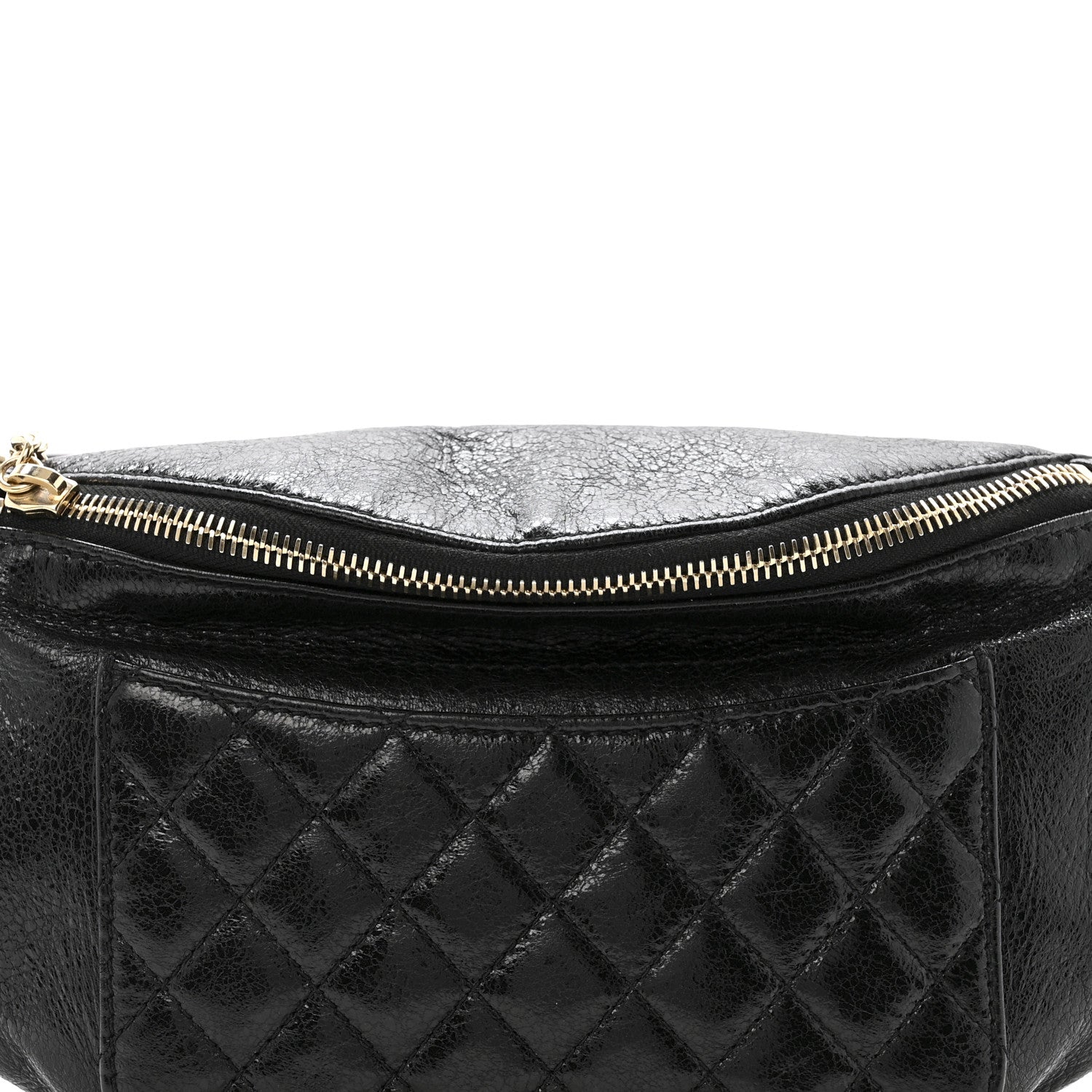 Chanel Crumpled Glazed Lambskin Quilted Waist Bag Fanny Pack Black