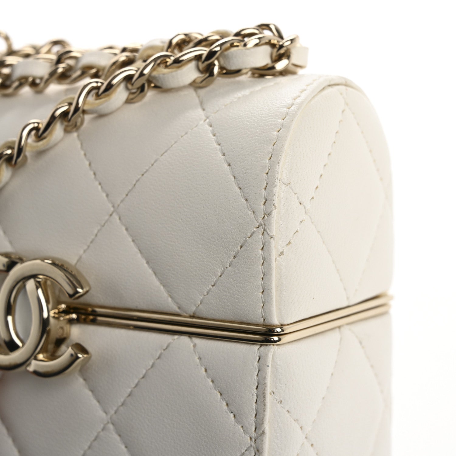Chanel Lambskin Quilted Small Box With Chain White