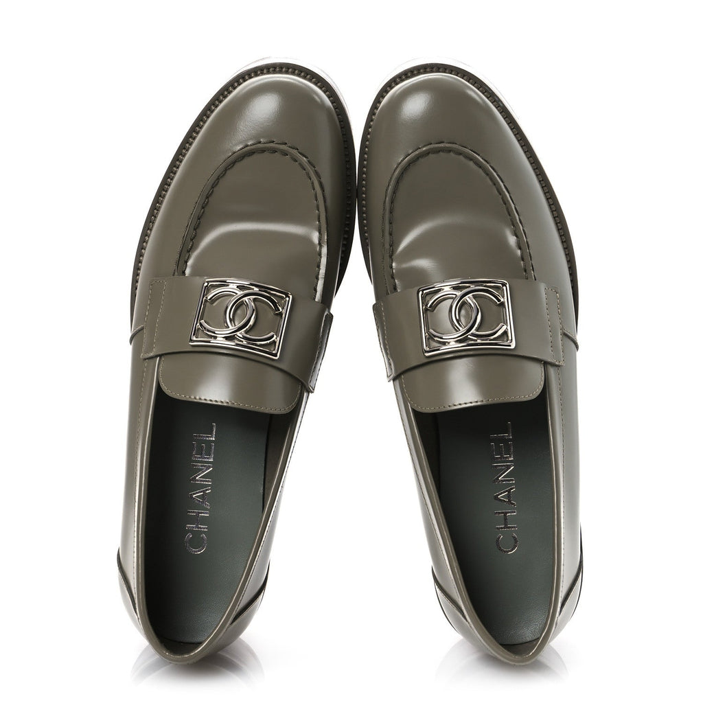 Calfskin Metal CC Loafers 40 Khaki