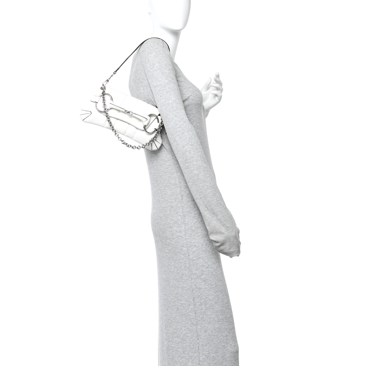 Gucci Nappa Vertical Matelasse Small Maxi Horsebit Chain Shoulder Bag Great White