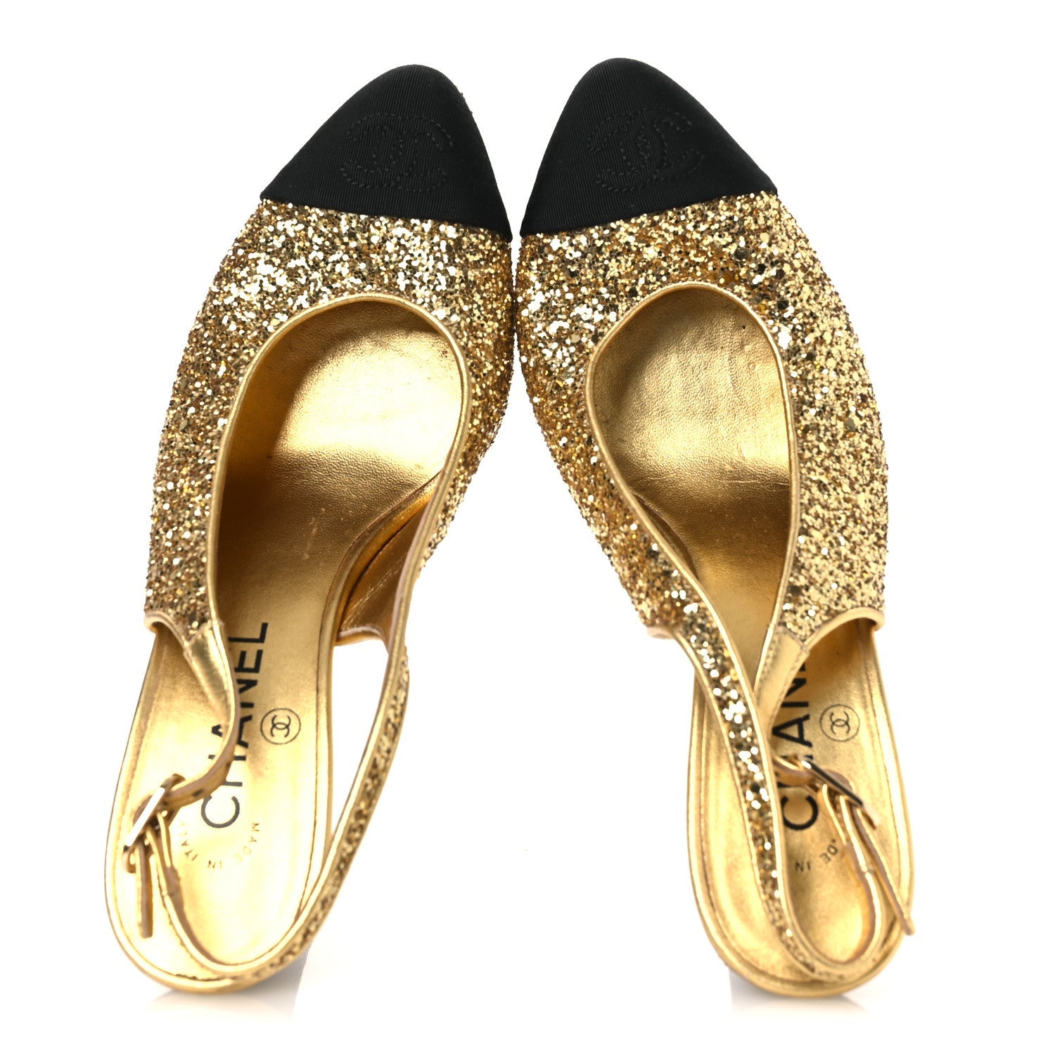 Glitter Grosgrain Cap Toe CC Slingback Pumps 38 Gold Black