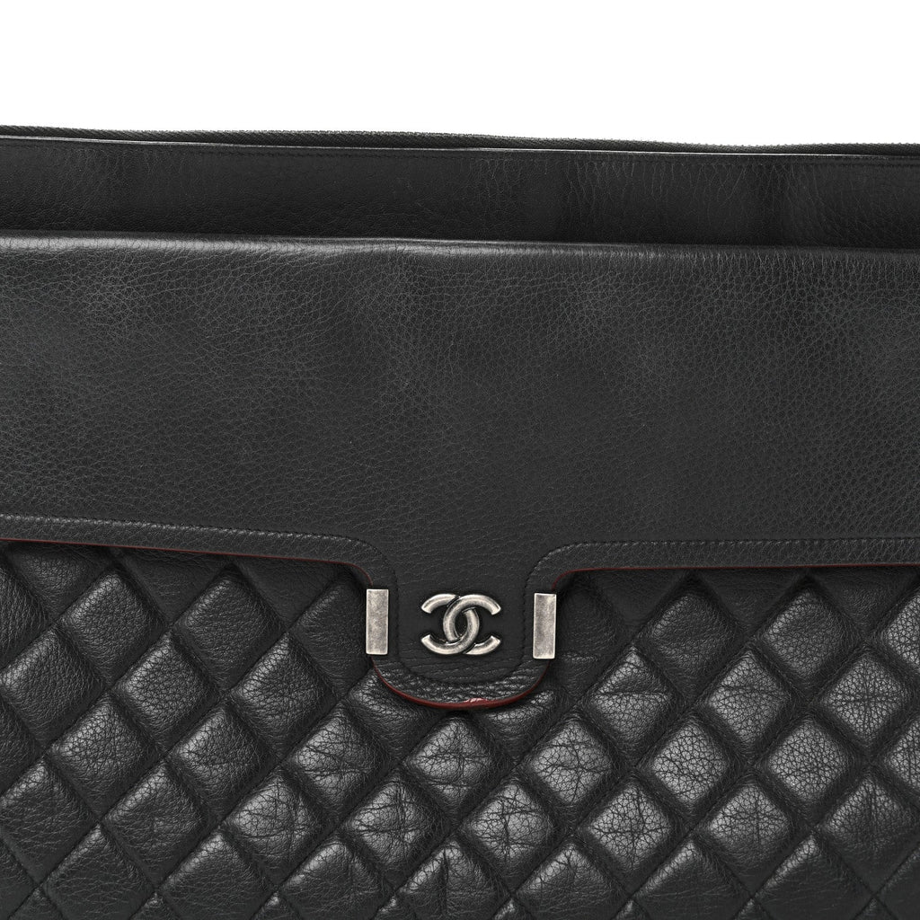 Grained Calfskin Quilted Large Archi Chic Cosmetic Case Navy