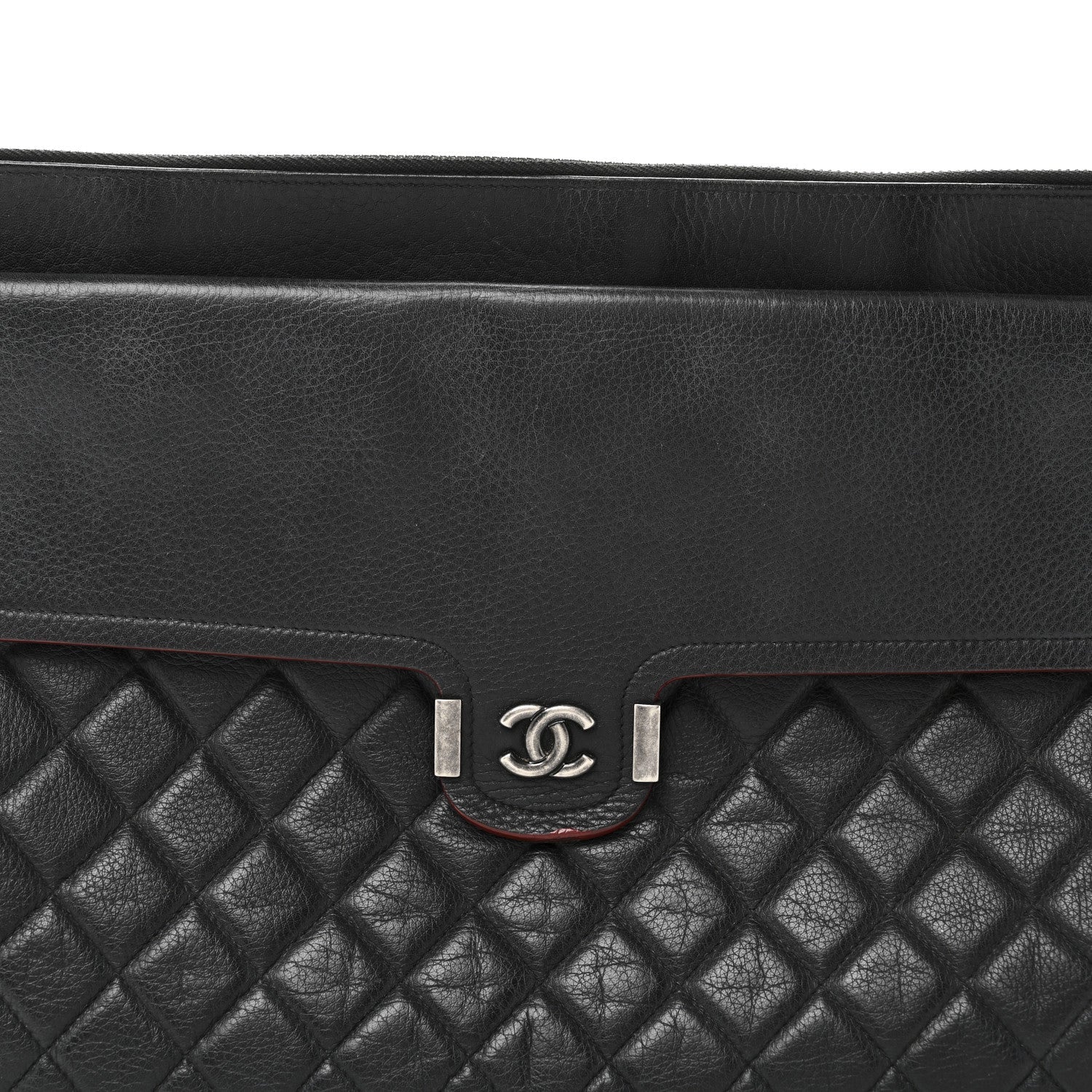 Grained Calfskin Quilted Large Archi Chic Cosmetic Case Navy