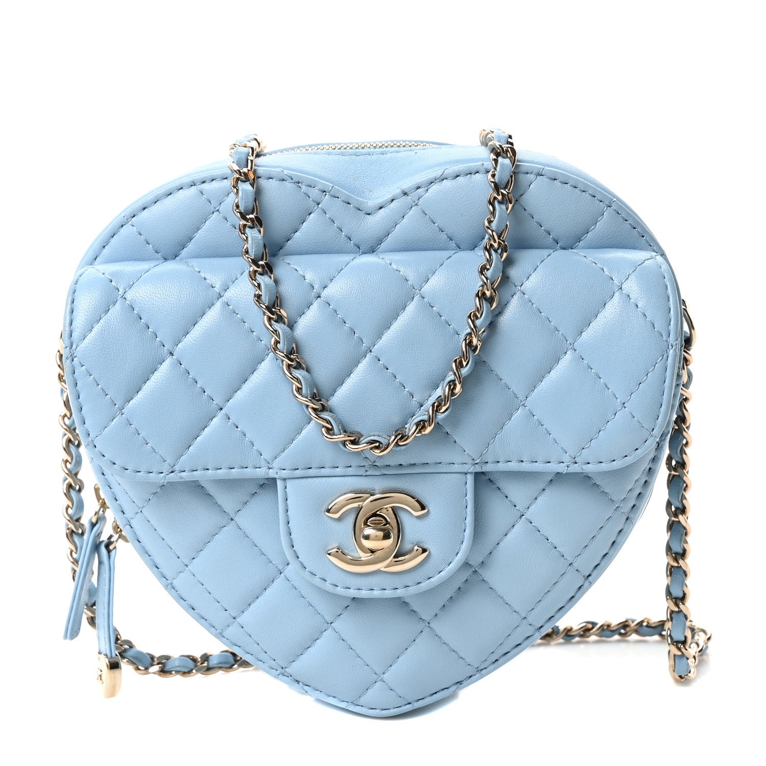 Chanel Lambskin Quilted CC In Love Heart Bag Light Blue