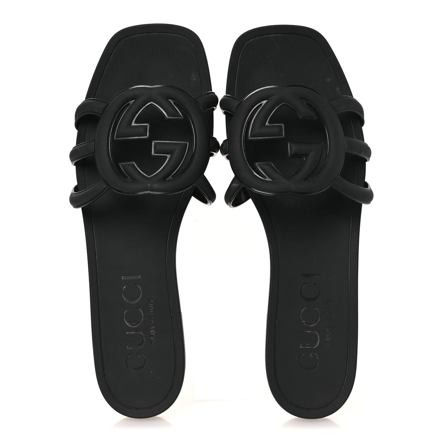 Gucci Rubber Interlocking G Womens Slide Sandals 38 Black