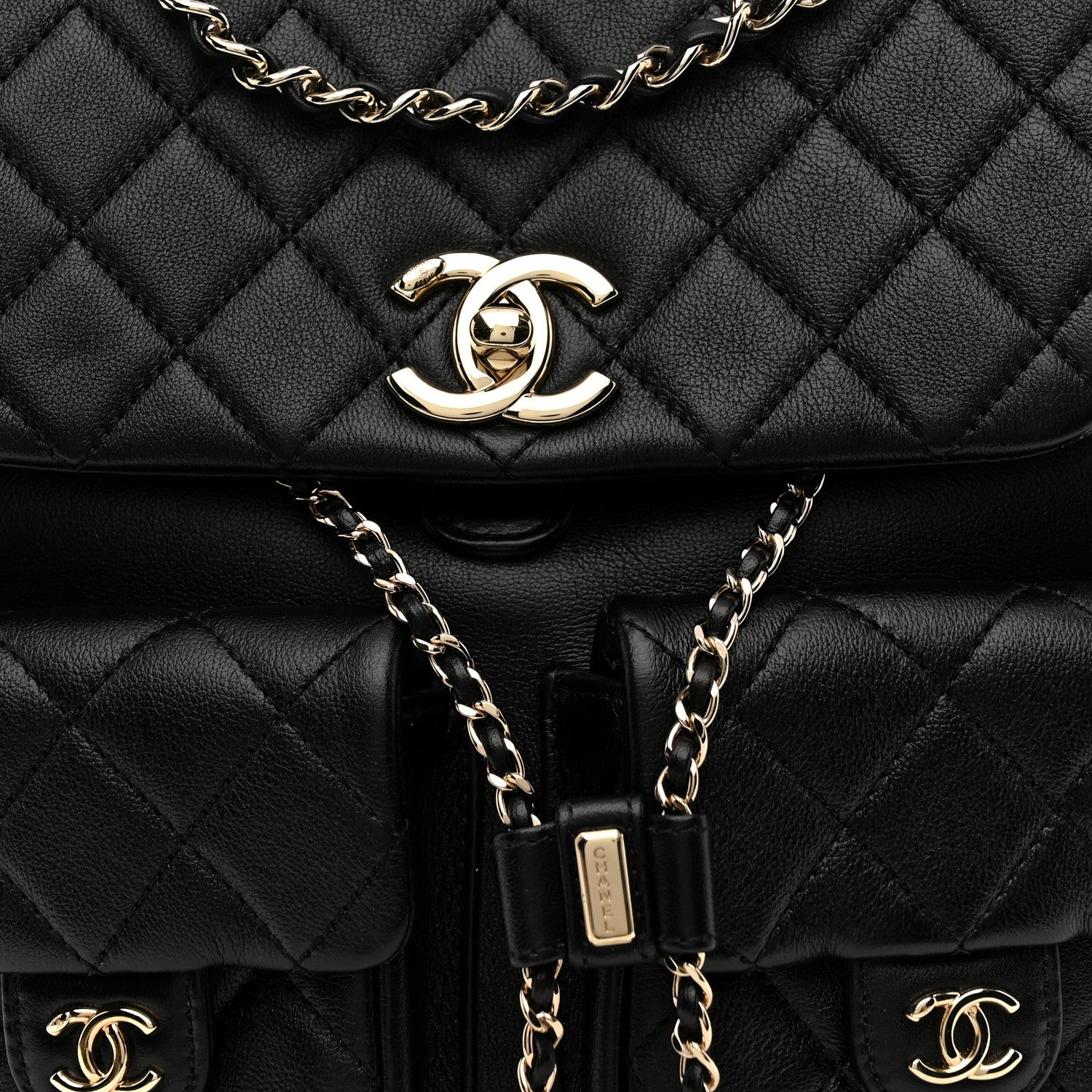 Chanel Calfskin Quilted Large Duma Pockets Drawstring Backpack Black